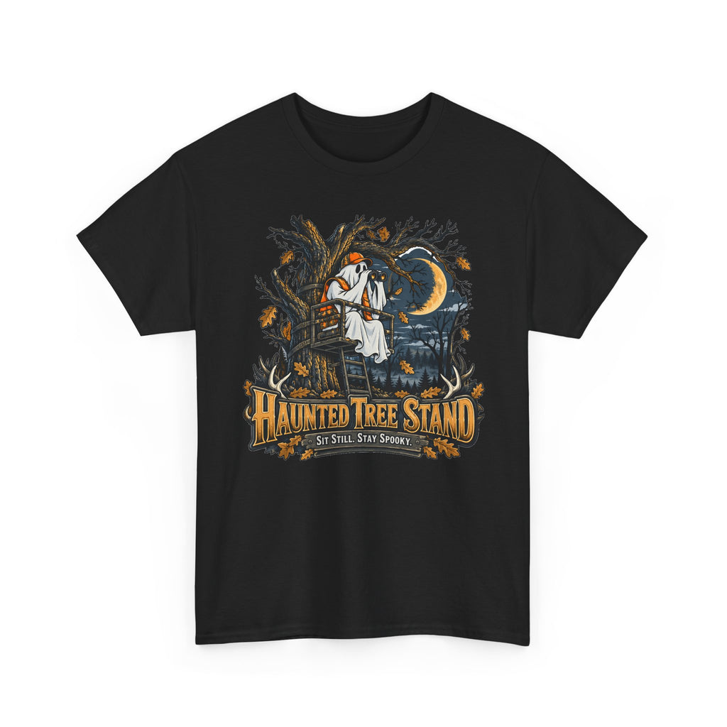 Haunted Tree Stand T-Shirt, Funny Ghost Deer Hunter Halloween Shirt for Men and Women, Bow Hunting Season Gift Tee