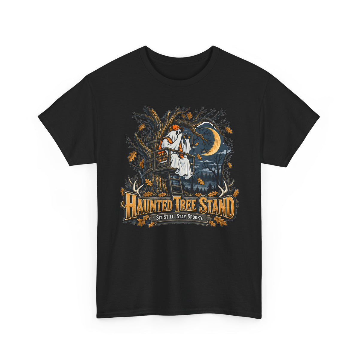 Haunted Tree Stand T-Shirt, Funny Ghost Deer Hunter Halloween Shirt for Men and Women, Bow Hunting Season Gift Tee