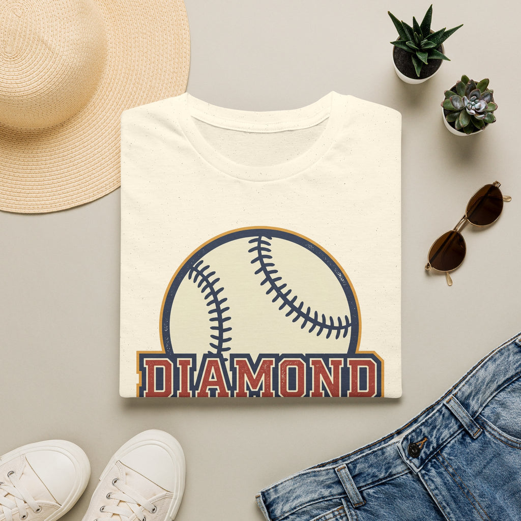 Cream crew-neck baseball T-shirt with baseball “DIAMOND” graphic