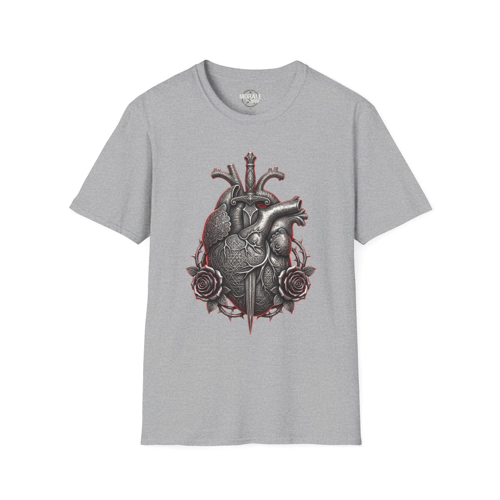 Anatomical heart with roses T-shirt, sport grey gothic medical graphic
