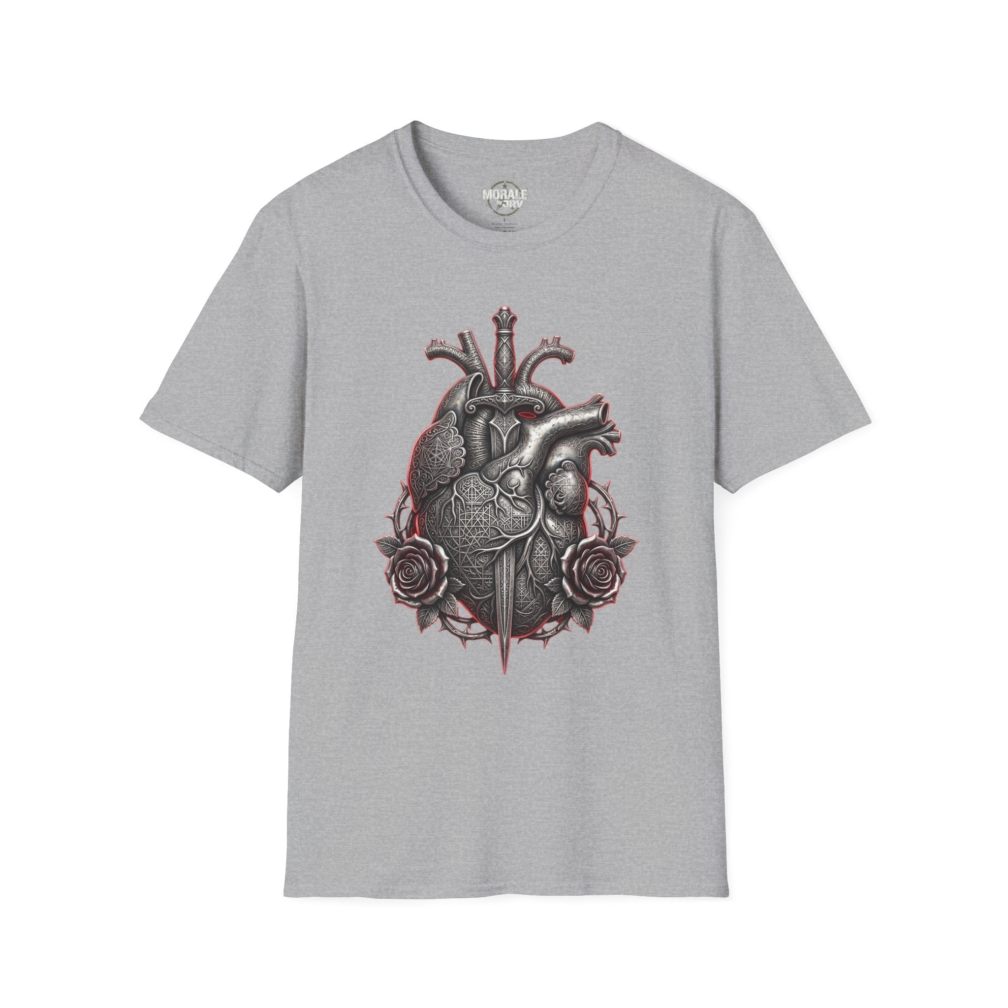 Anatomical heart with roses T-shirt, sport grey gothic medical graphic