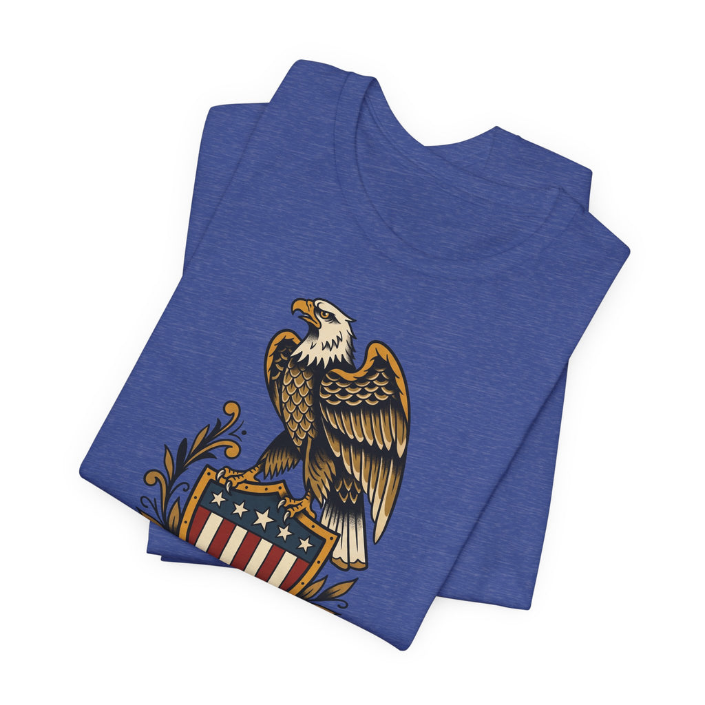 Royal blue crewneck T-shirt with eagle shield graphic print
