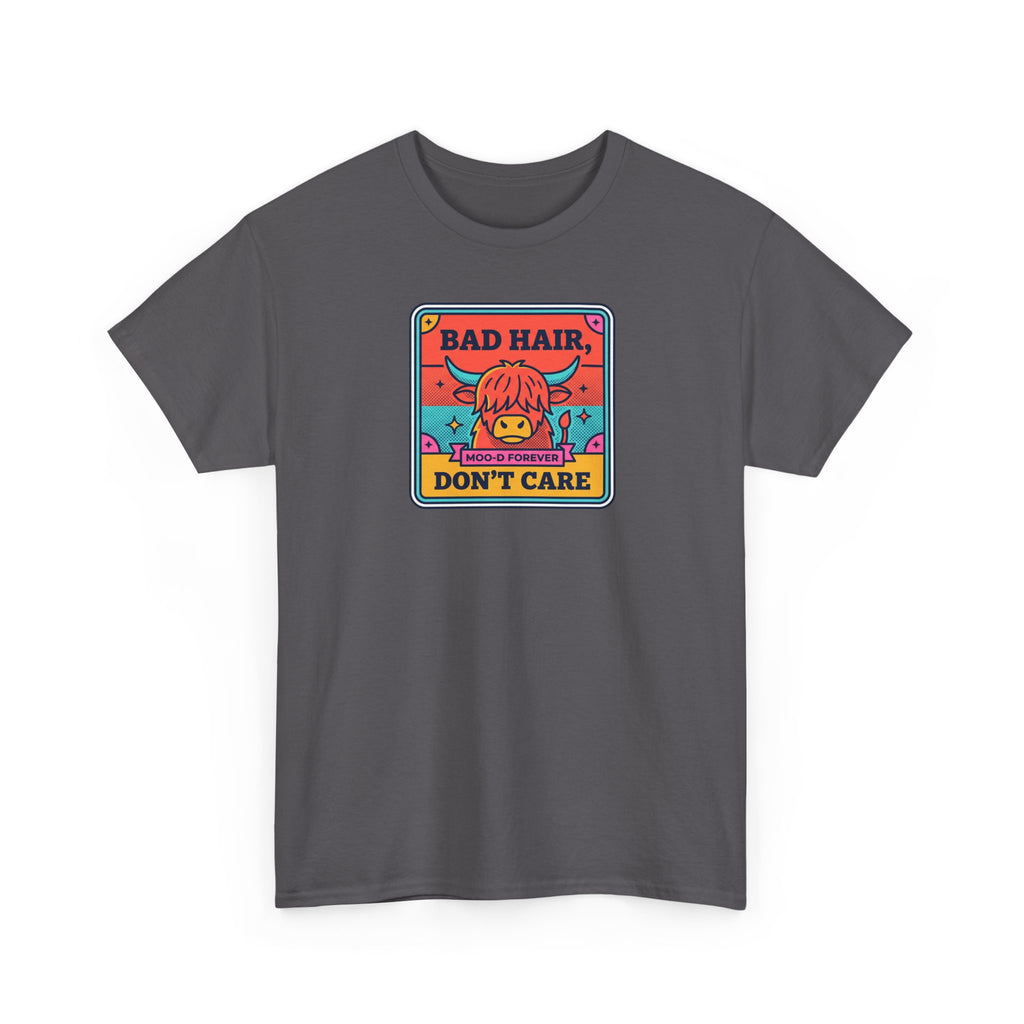 Charcoal T-shirt with colorful square graphic print on chest