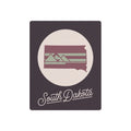 Square South Dakota metal wall art with mauve/green striped silhouette and script text