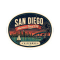 Round San Diego luggage tag sticker with starry sky background and California label