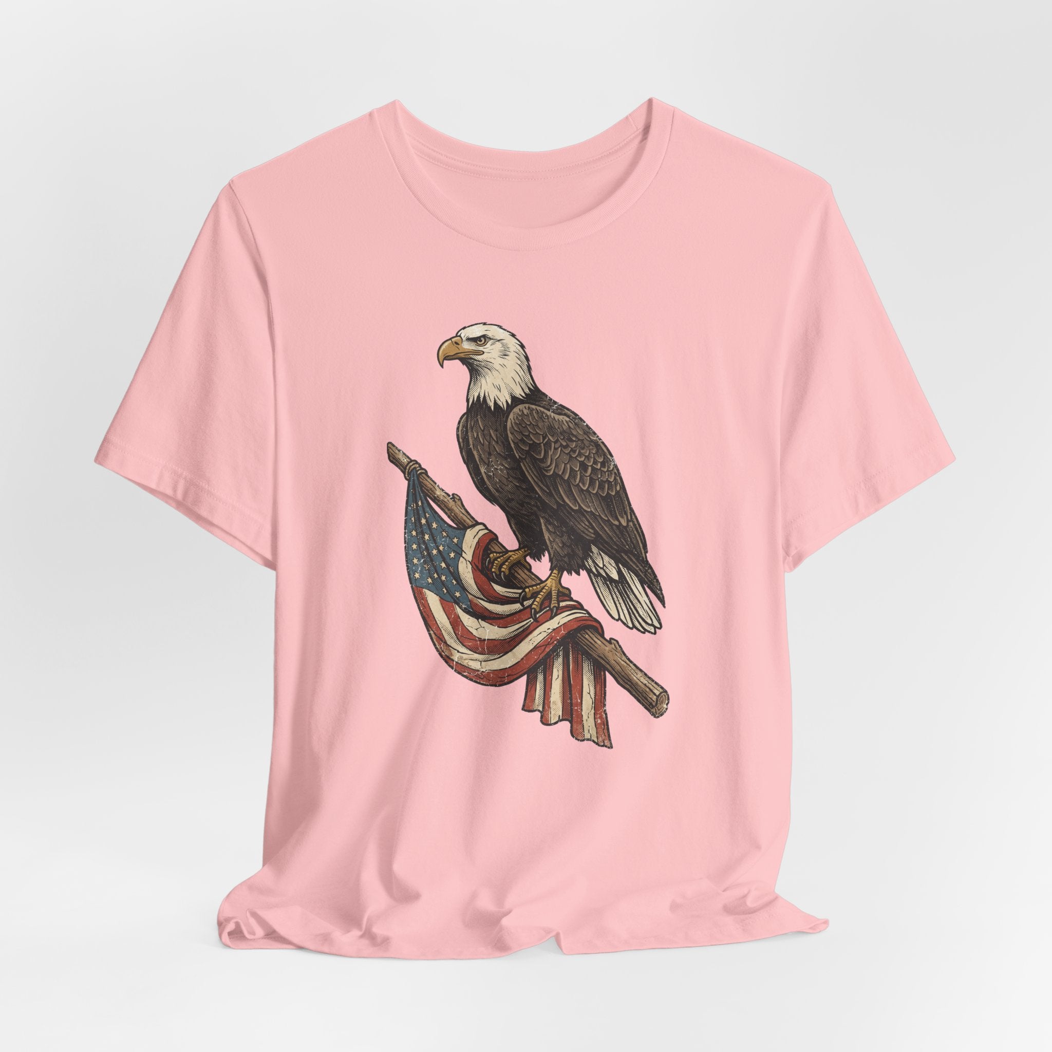 Light pink eagle and stars flag graphic T-shirt, crew neck, short sleeves