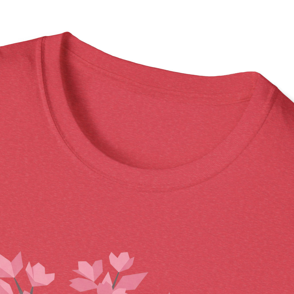 Pink T-shirt neckline close-up, crew neck seam detail
