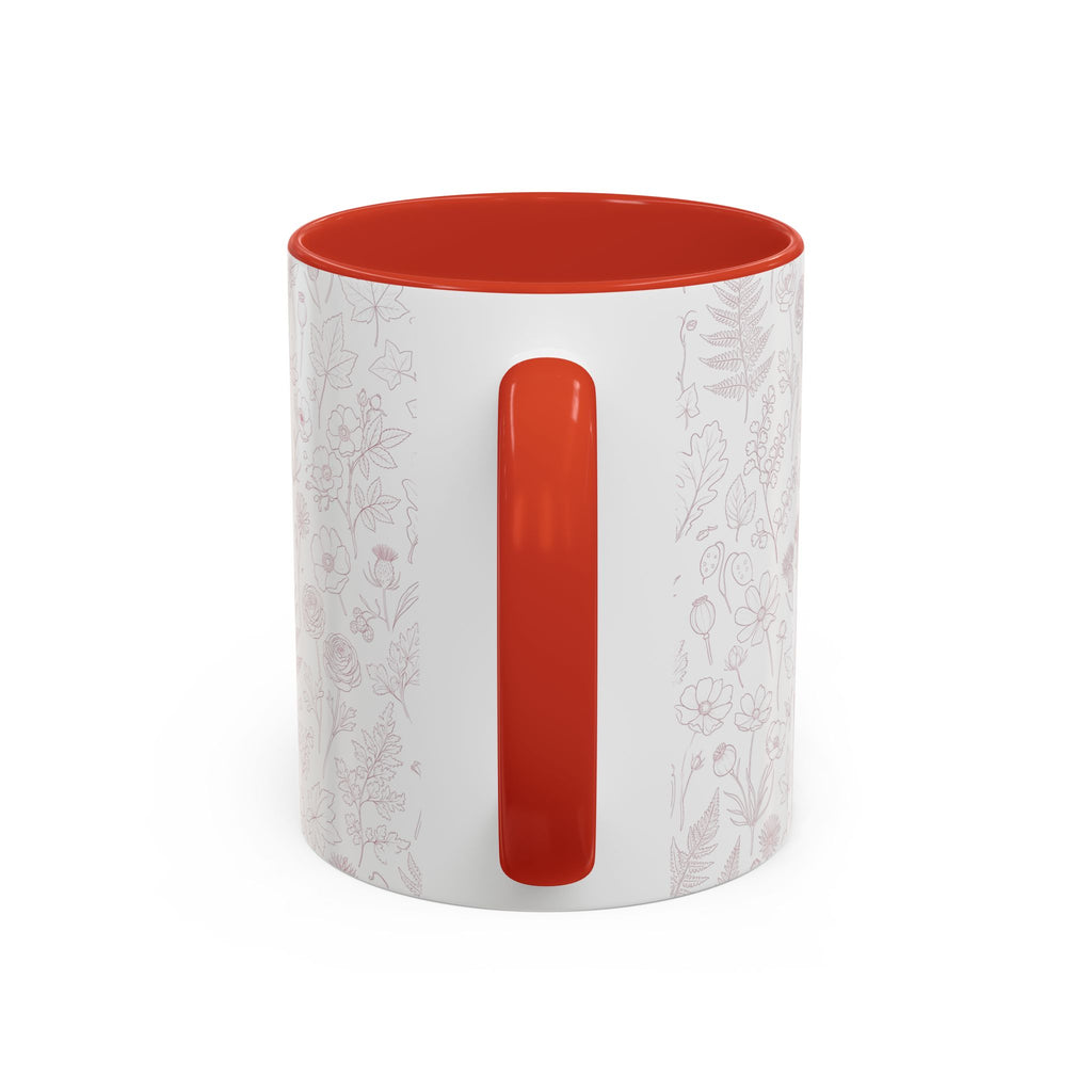 Blush wildflower pattern coffee mug with orange interior and vertical accent stripe