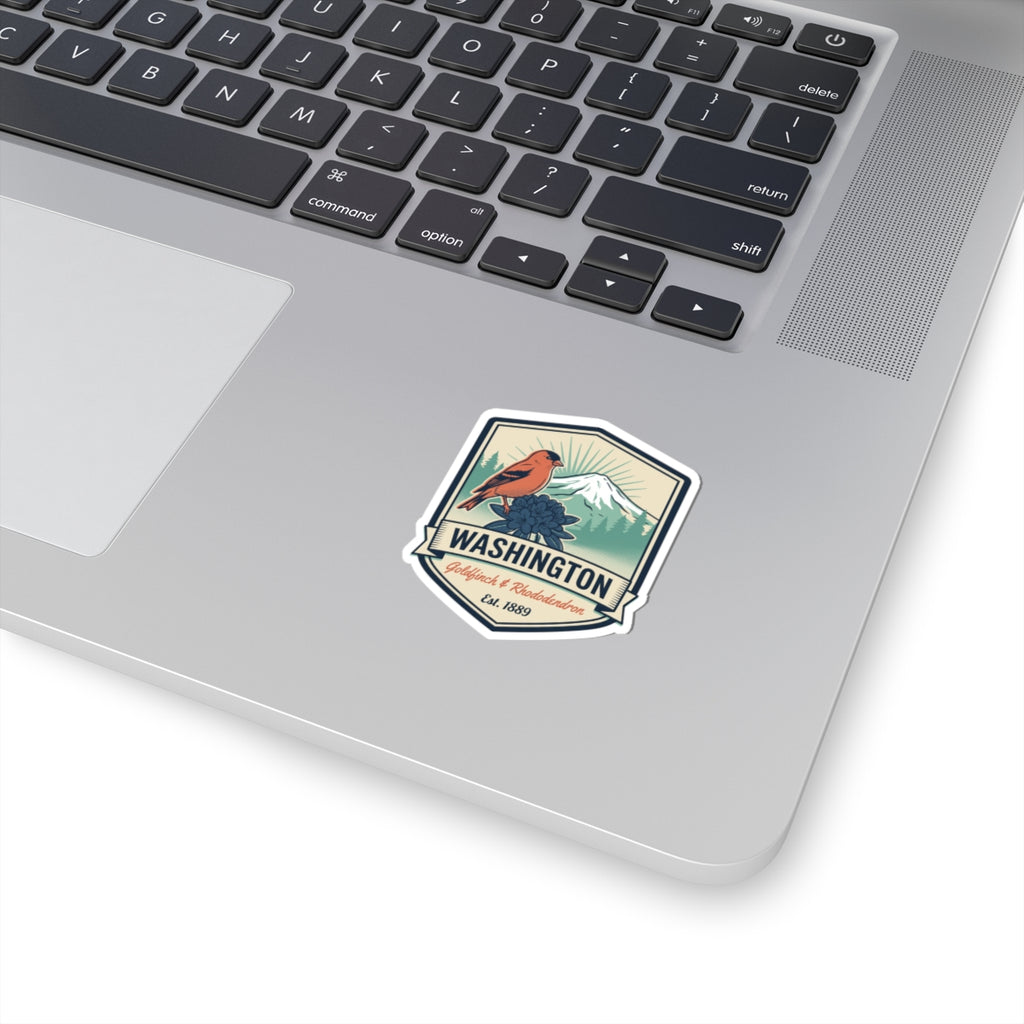Washington state badge sticker with goldfinch, vintage retro kiss-cut vinyl decal