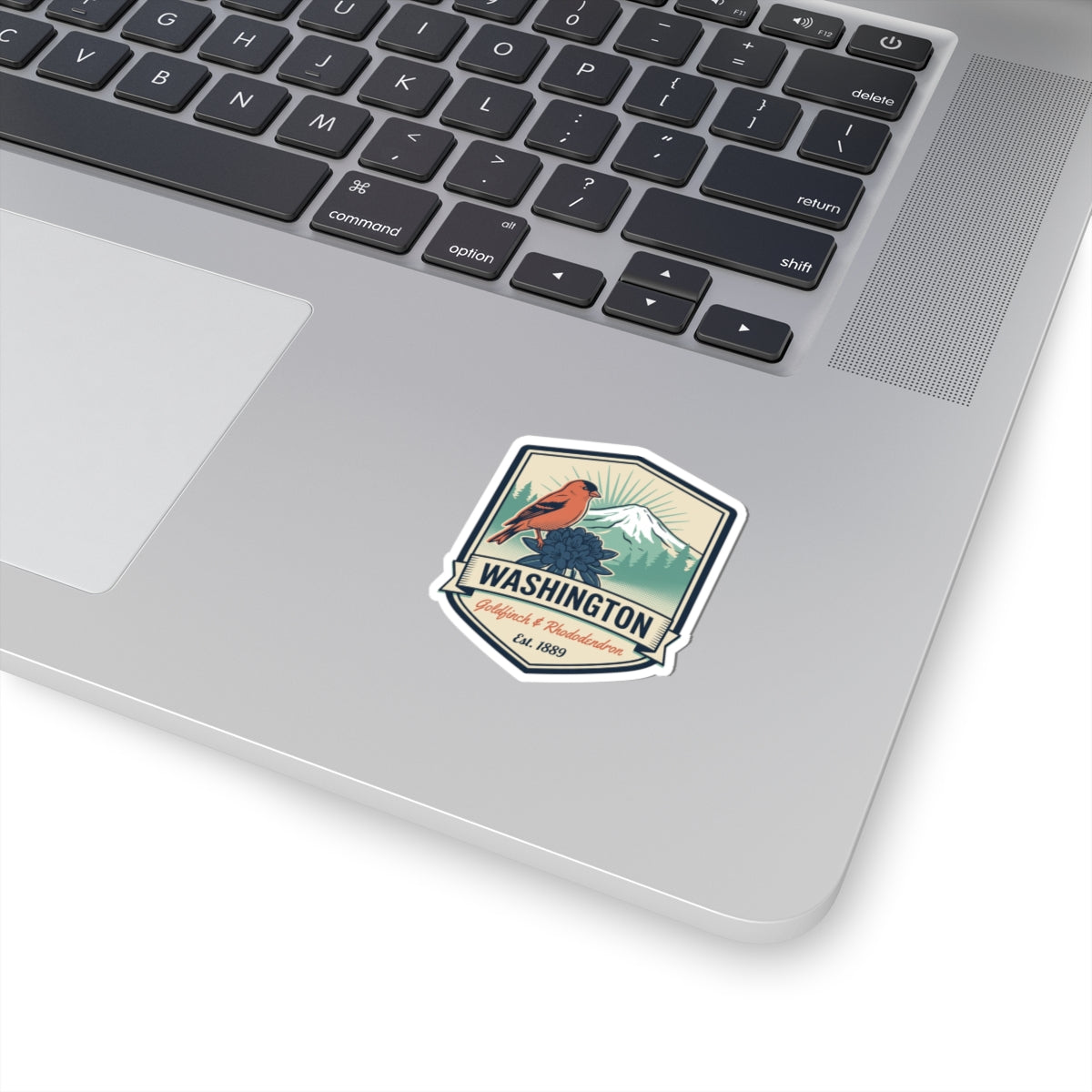 Washington state badge sticker with goldfinch, vintage retro kiss-cut vinyl decal