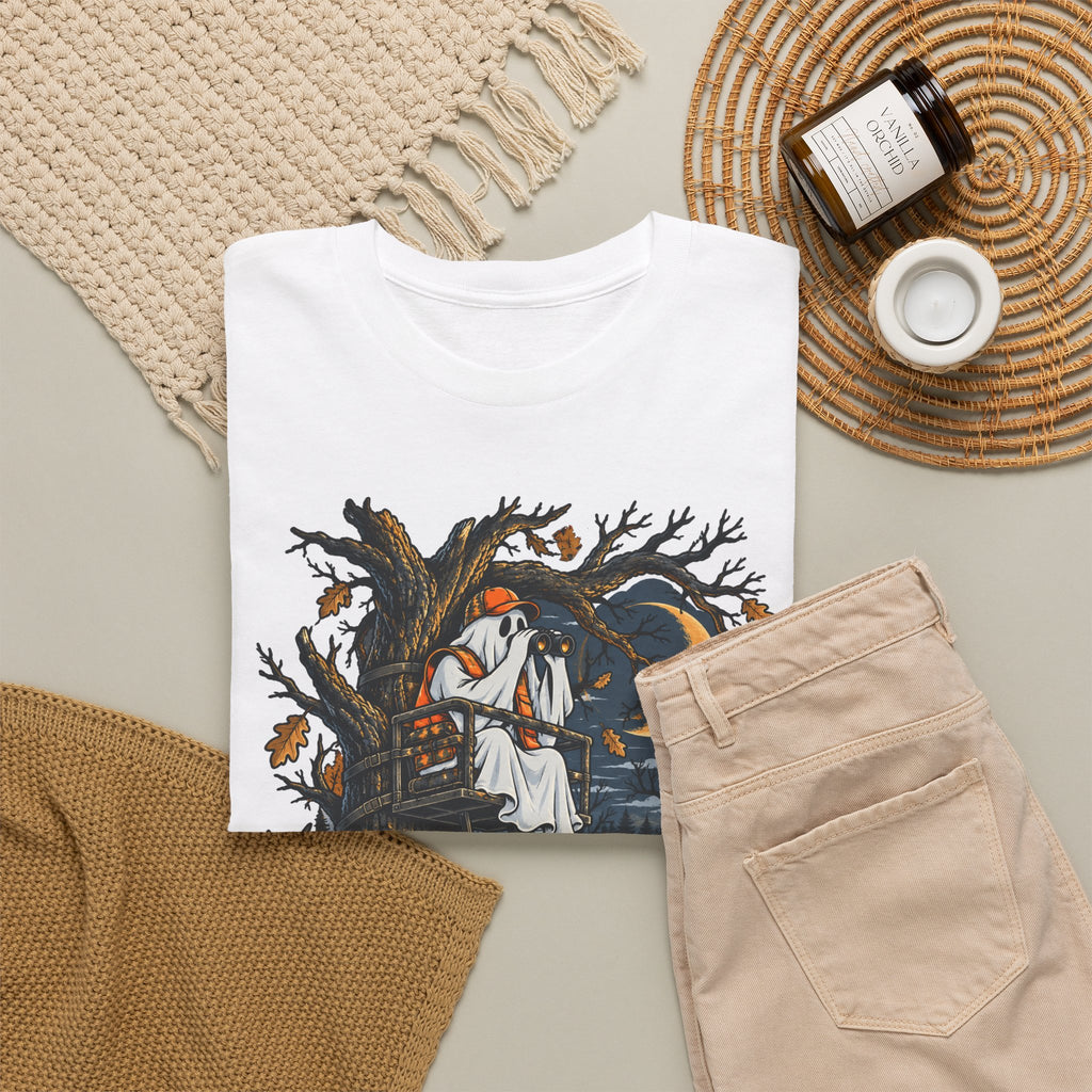 Haunted Tree Stand T-Shirt, Funny Ghost Deer Hunter Halloween Shirt for Men and Women, Bow Hunting Season Gift Tee