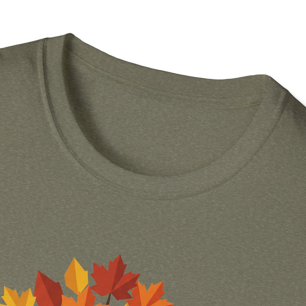 Autumn Maple T-Shirt, dark gray: Rundhals und Nahaufnahme Herbstlaub-Baum Grafik