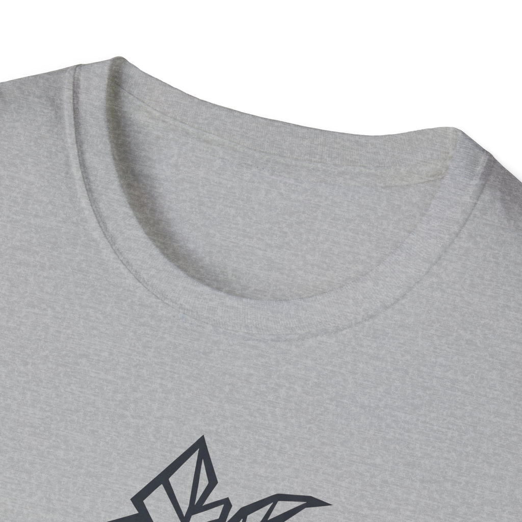 Dark Heather T-shirt, crew neck, partial geometric tree moon graphic