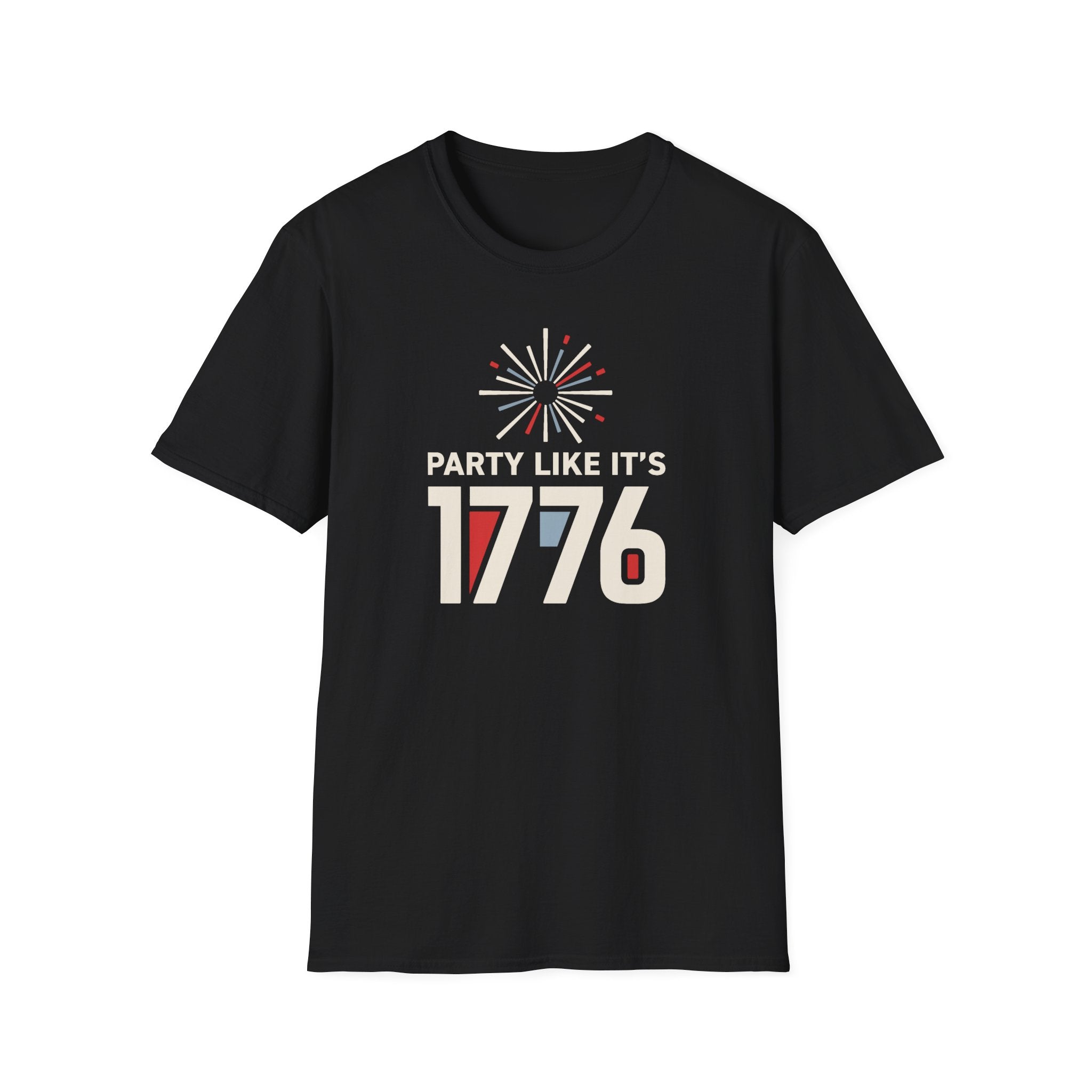 Black T-shirt with fireworks 'PARTY LIKE IT'S 1776' graphic