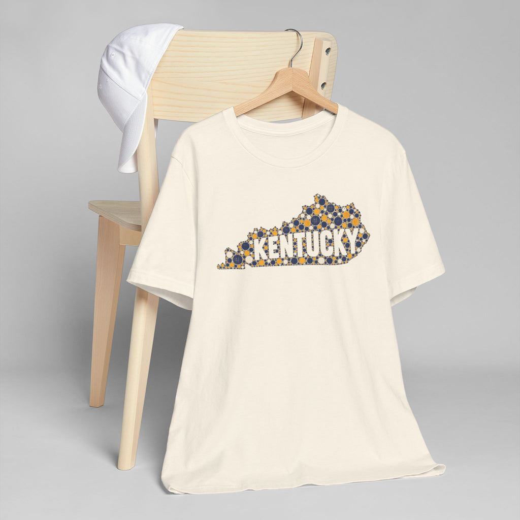 Kentucky State Shape T-Shirt | Blue and Gold Pattern Kentucky Outline Graphic Tee
