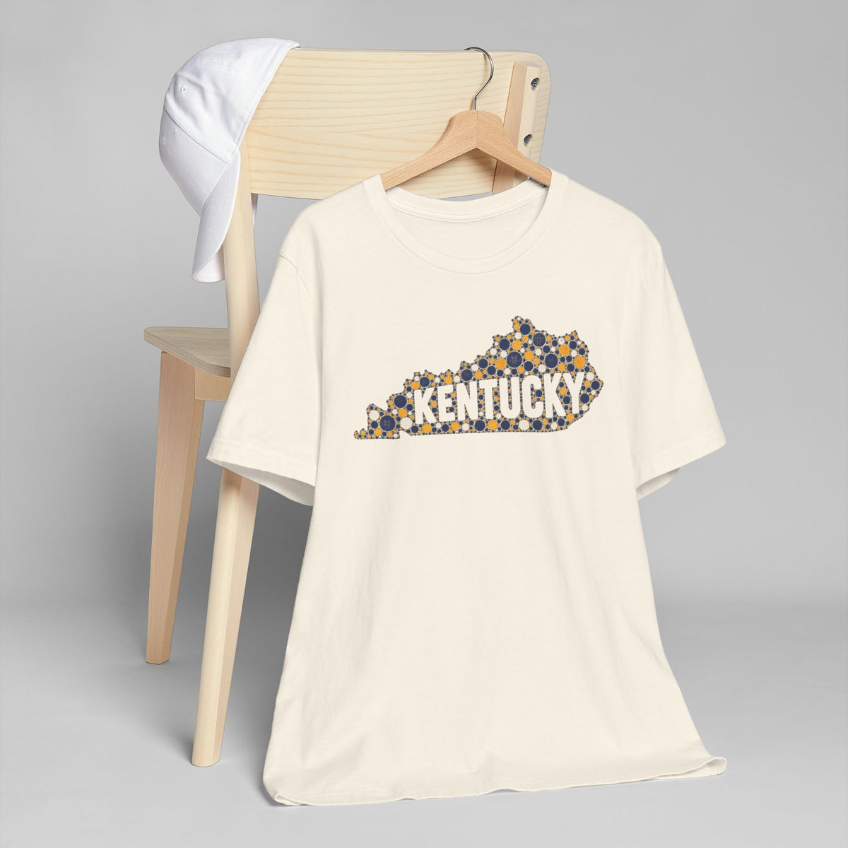 Kentucky State Shape T-Shirt | Blue and Gold Pattern Kentucky Outline Graphic Tee