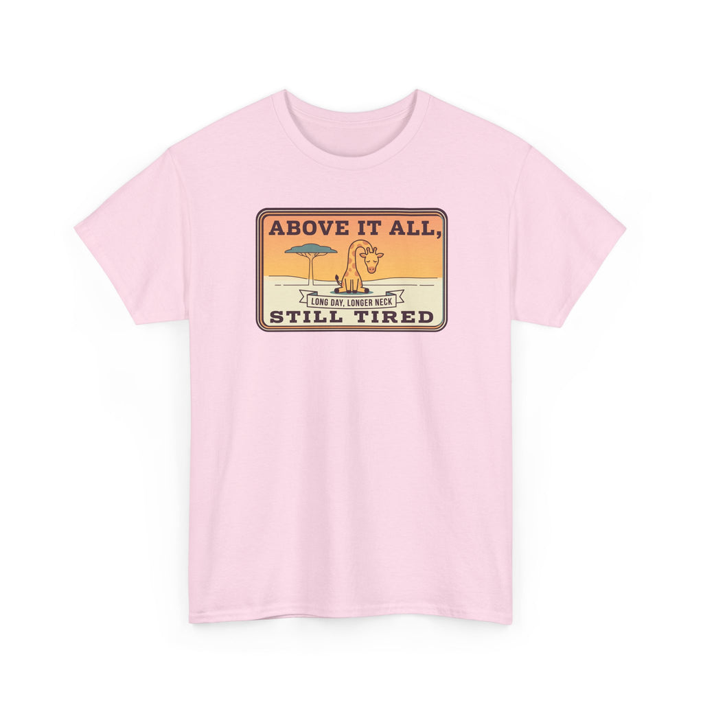 Light pink crew-neck T-shirt with rectangular logo graphic on front