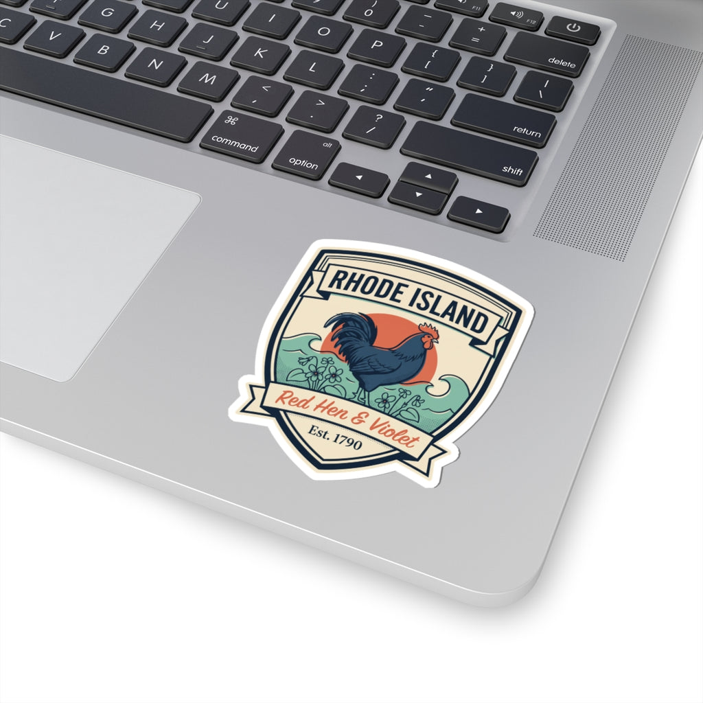Rhode Island badge sticker on laptop palm rest