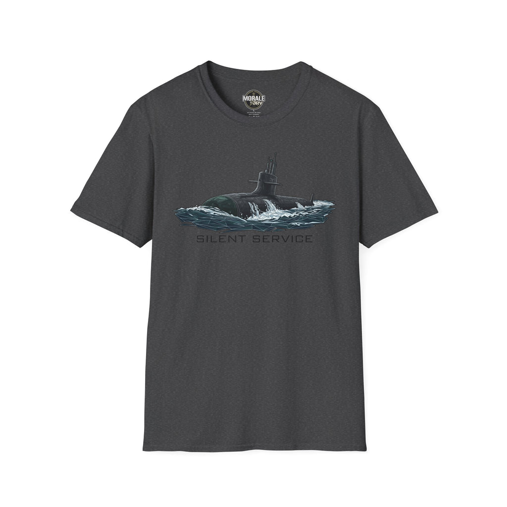 Silent Service T-shirt in charcoal, submarine graphic with SILENT SERVICE lettering
