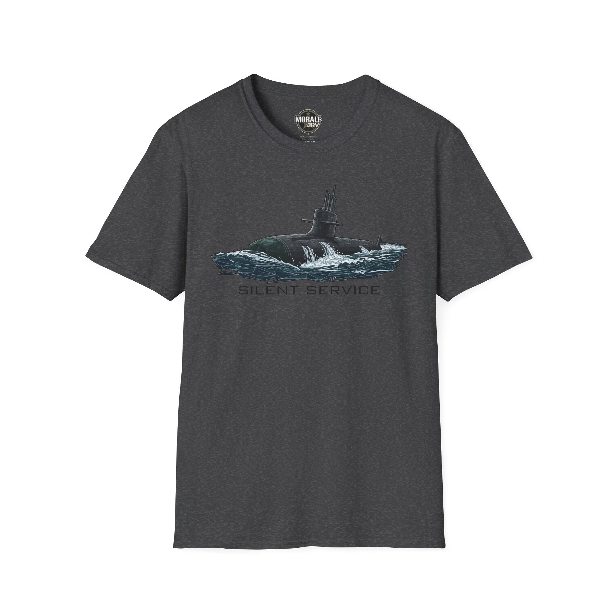 Silent Service T-shirt in charcoal, submarine graphic with SILENT SERVICE lettering