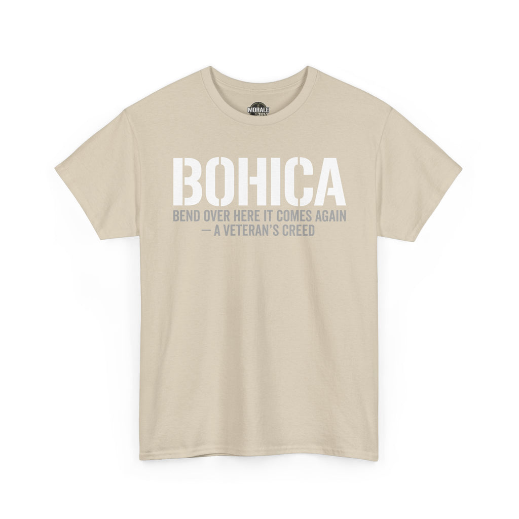 Sand BOHICA crew-neck T-shirt with large front slogan graphic print