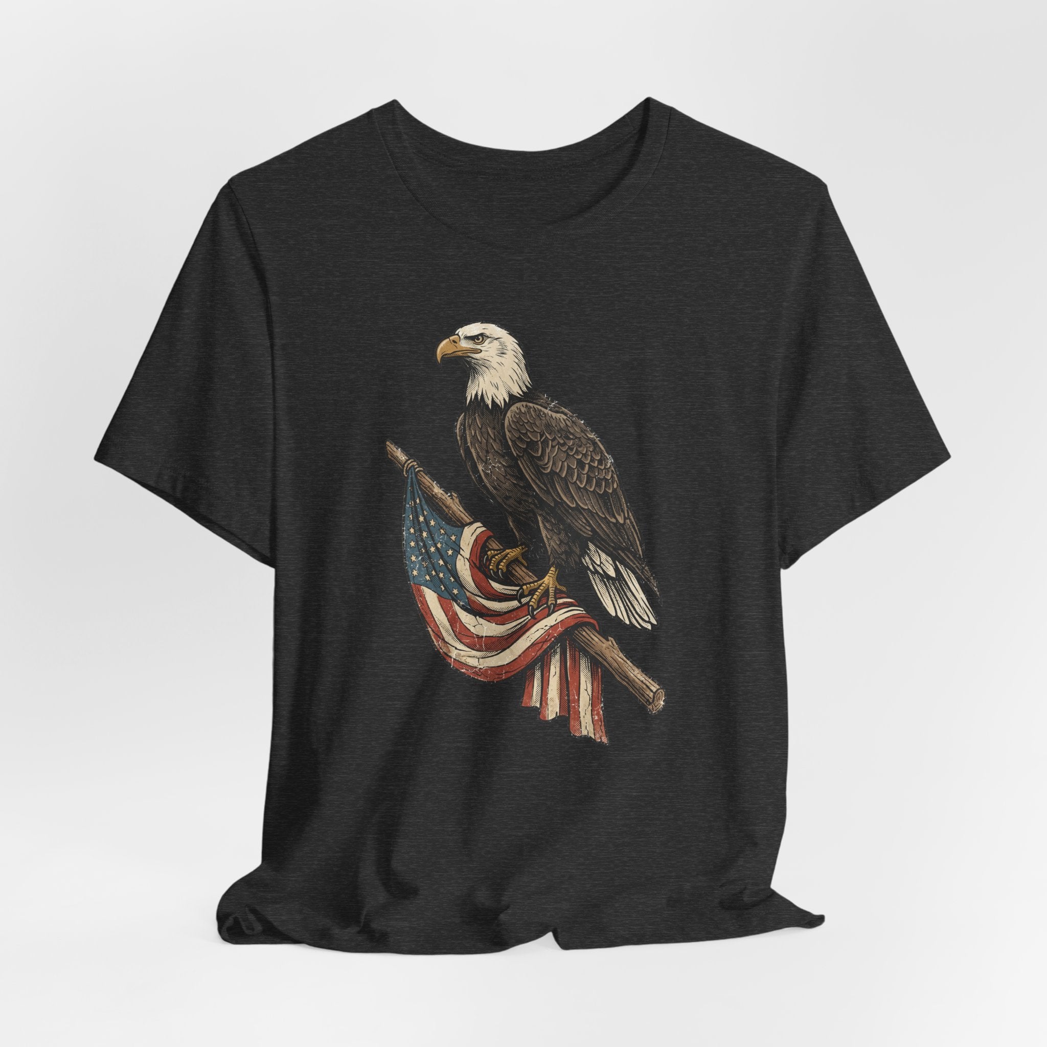 Black crewneck t-shirt with vintage eagle and flag graphic