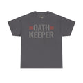 Charcoal T-shirt with 'OATH KEEPER' patriotic graphic