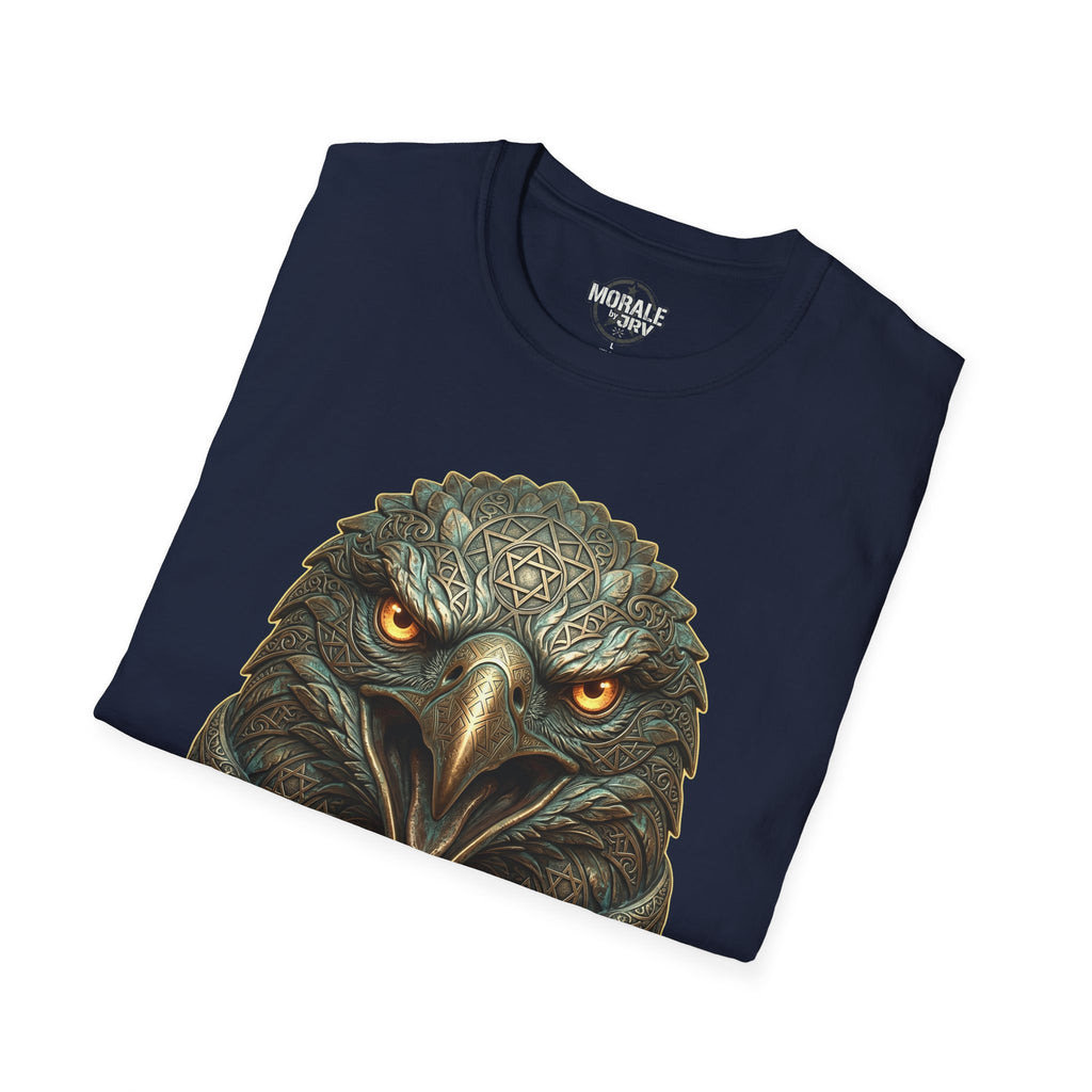 Navy Fierce eagle head T-shirt, golden eyes front graphic