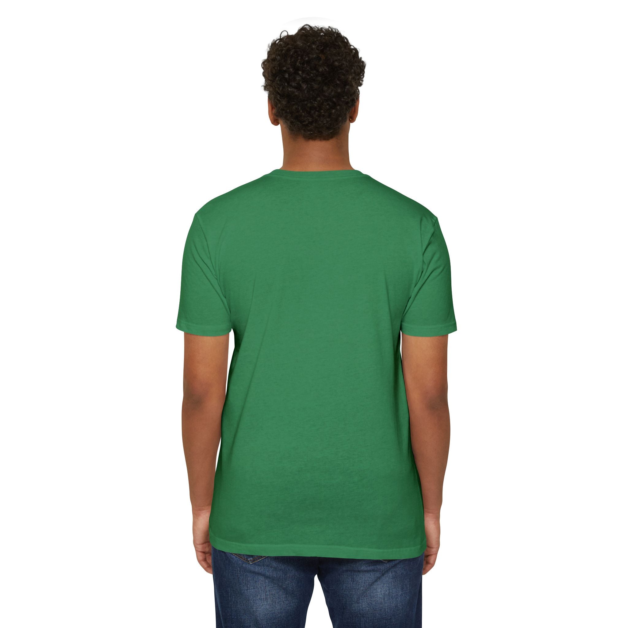 T-shirt, green, plain back view, crew neck