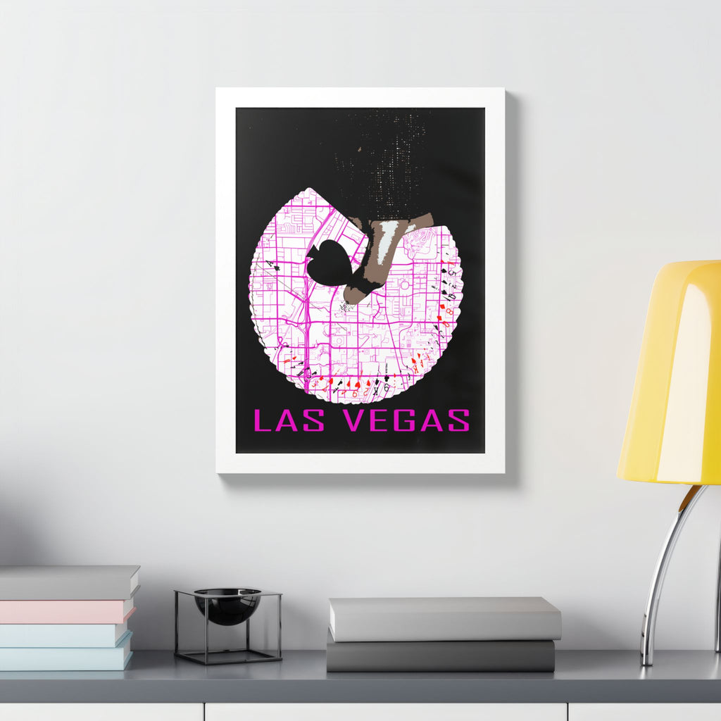 Las Vegas Pinup-Poster: weißer Rahmen, Kartenlinien in Pink, „LAS VEGAS“
