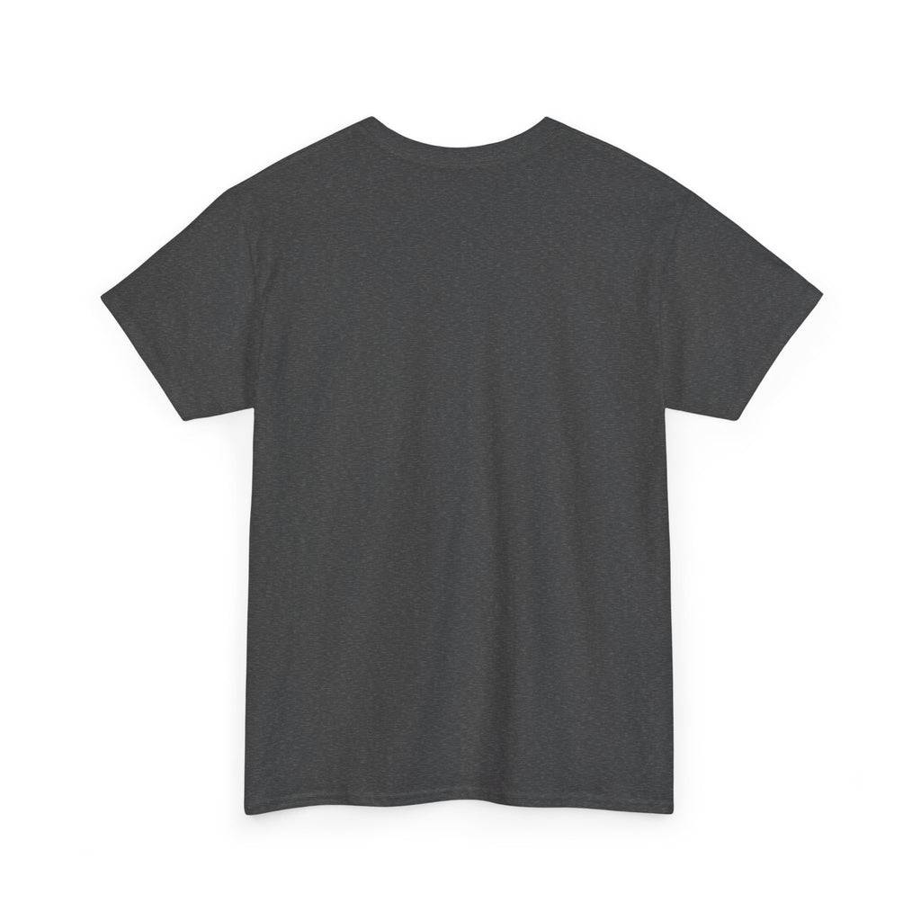 Charcoal T-shirt back view, plain fabric, crew neck