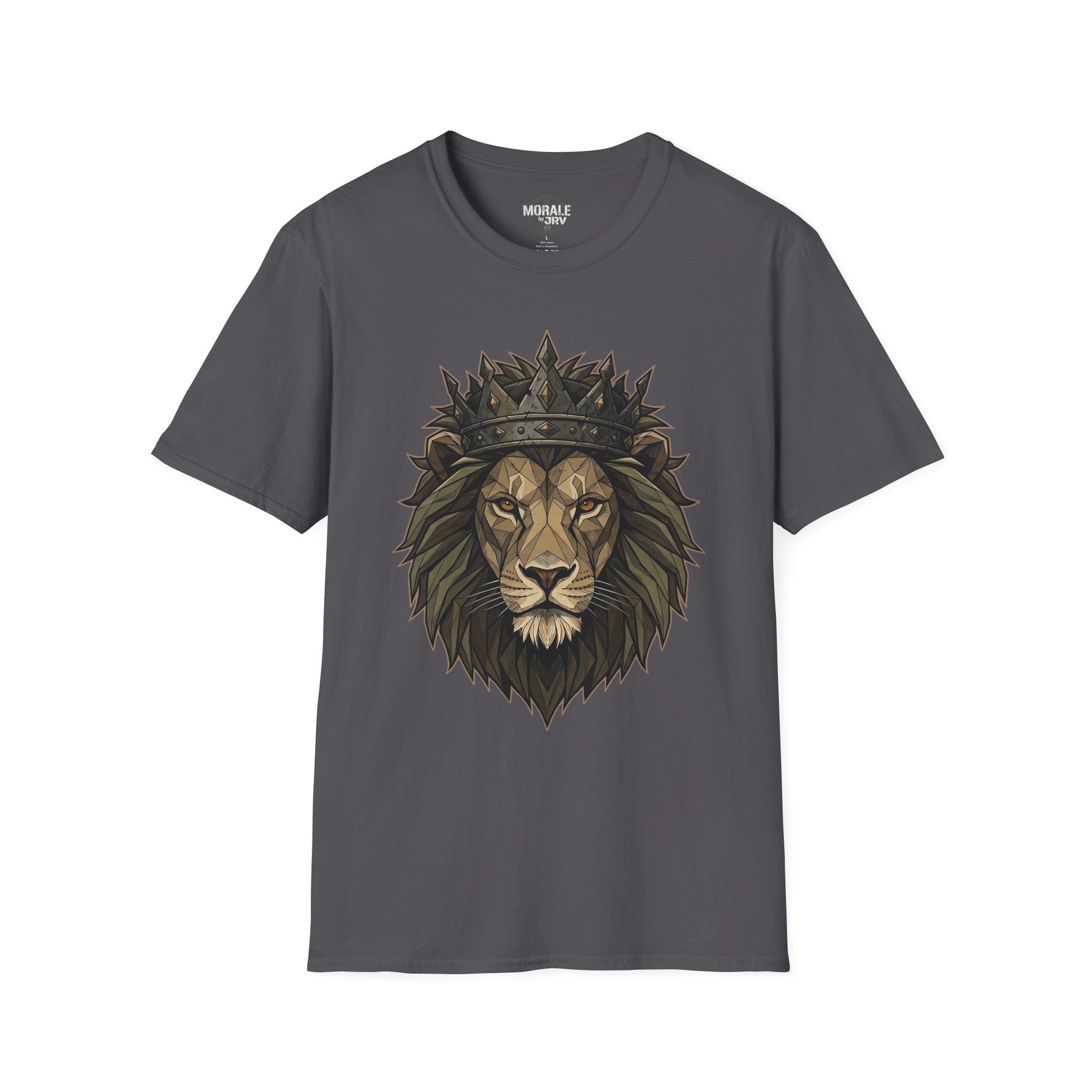 Charcoal lion head T-shirt with crown graphic