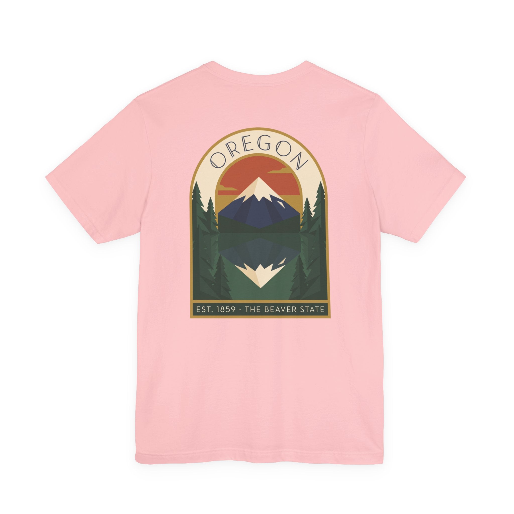 Light pink t-shirt with centered Oregon mountain graphic print on chest