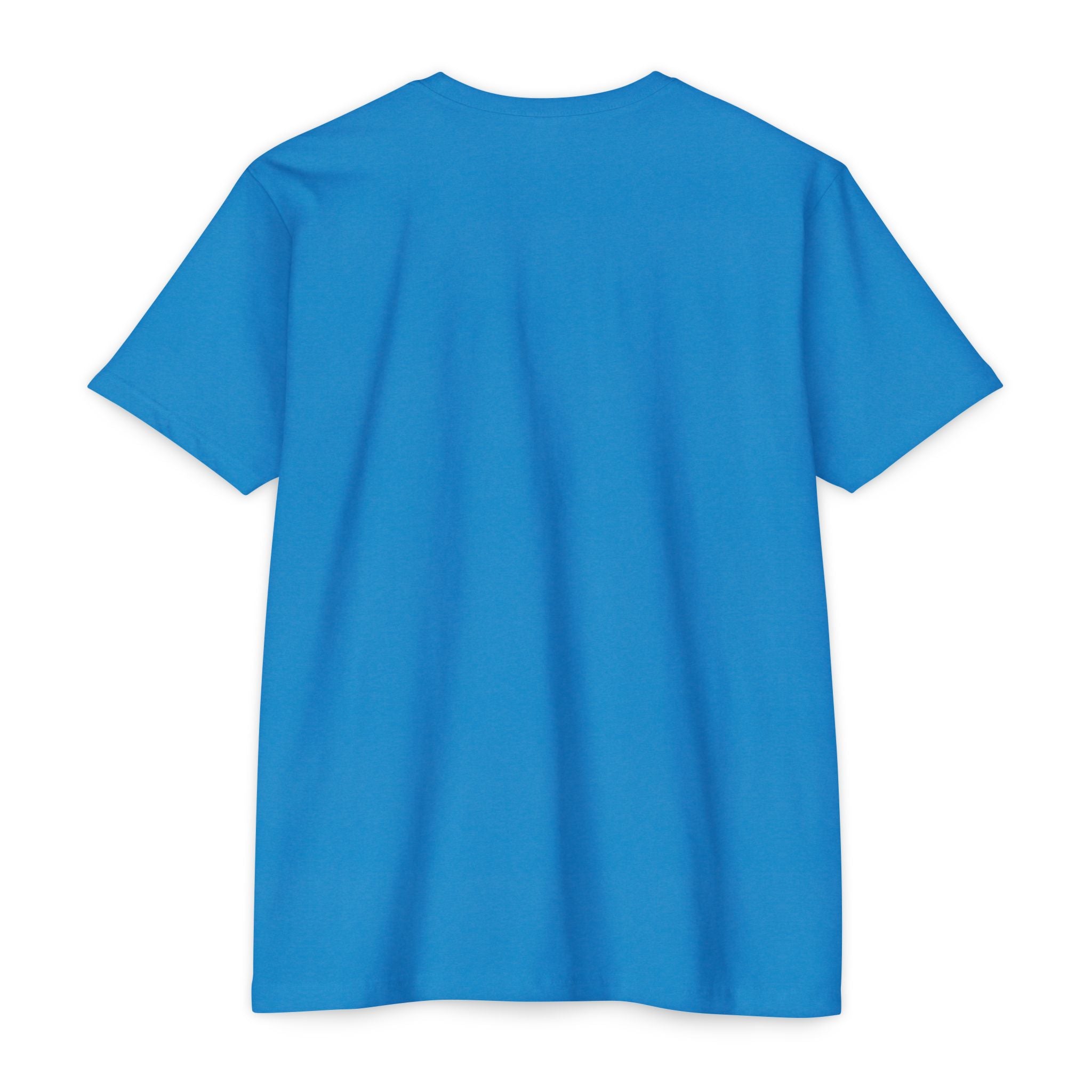 Blue crewneck T-shirt, flat view with no visible graphic