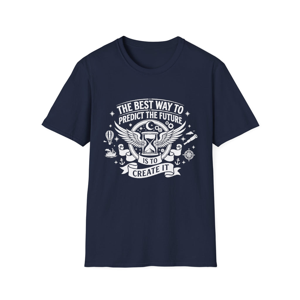 Navy T-shirt with winged 'Create It' quote graphic on front