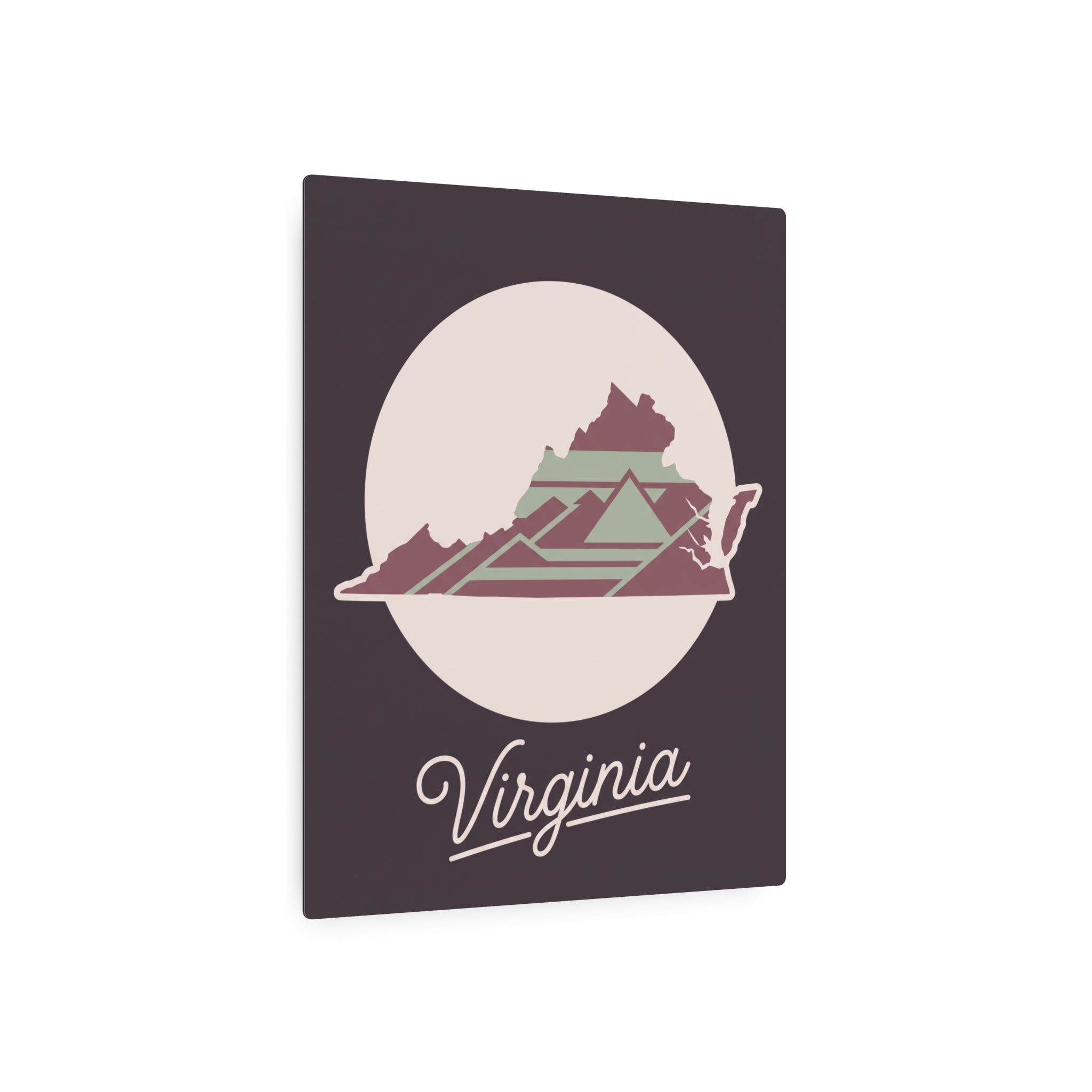 Mauve square metal wall art featuring Virginia silhouette, layered stripes, and “Virginia” script