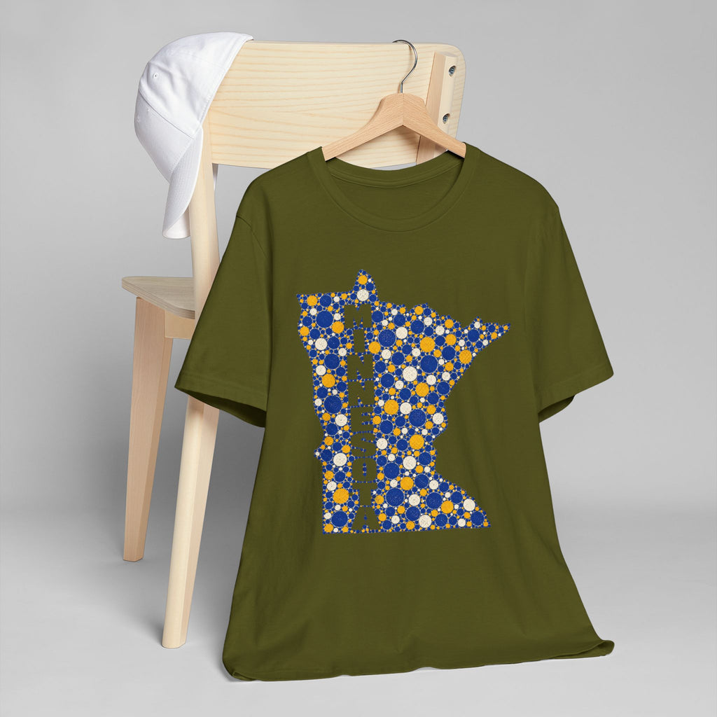 Minnesota State Floral Pattern T-Shirt | Blue and Gold Minnesota Map Graphic Tee