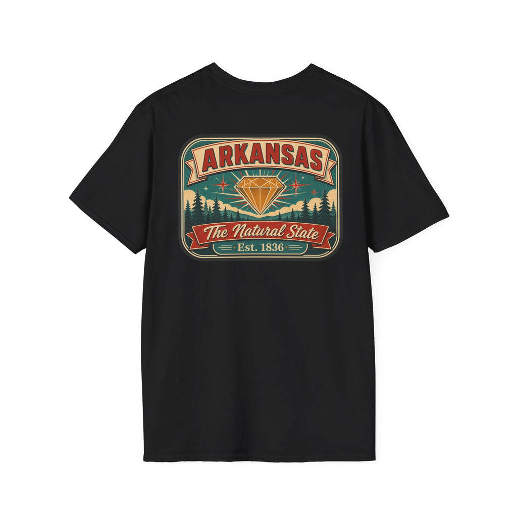 Crewneck T-shirt in black with Arkansas “Natural State” badge graphic
