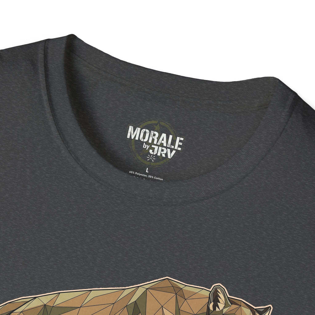 Leaping Cougar graphic tee, charcoal, back neckline logo patch