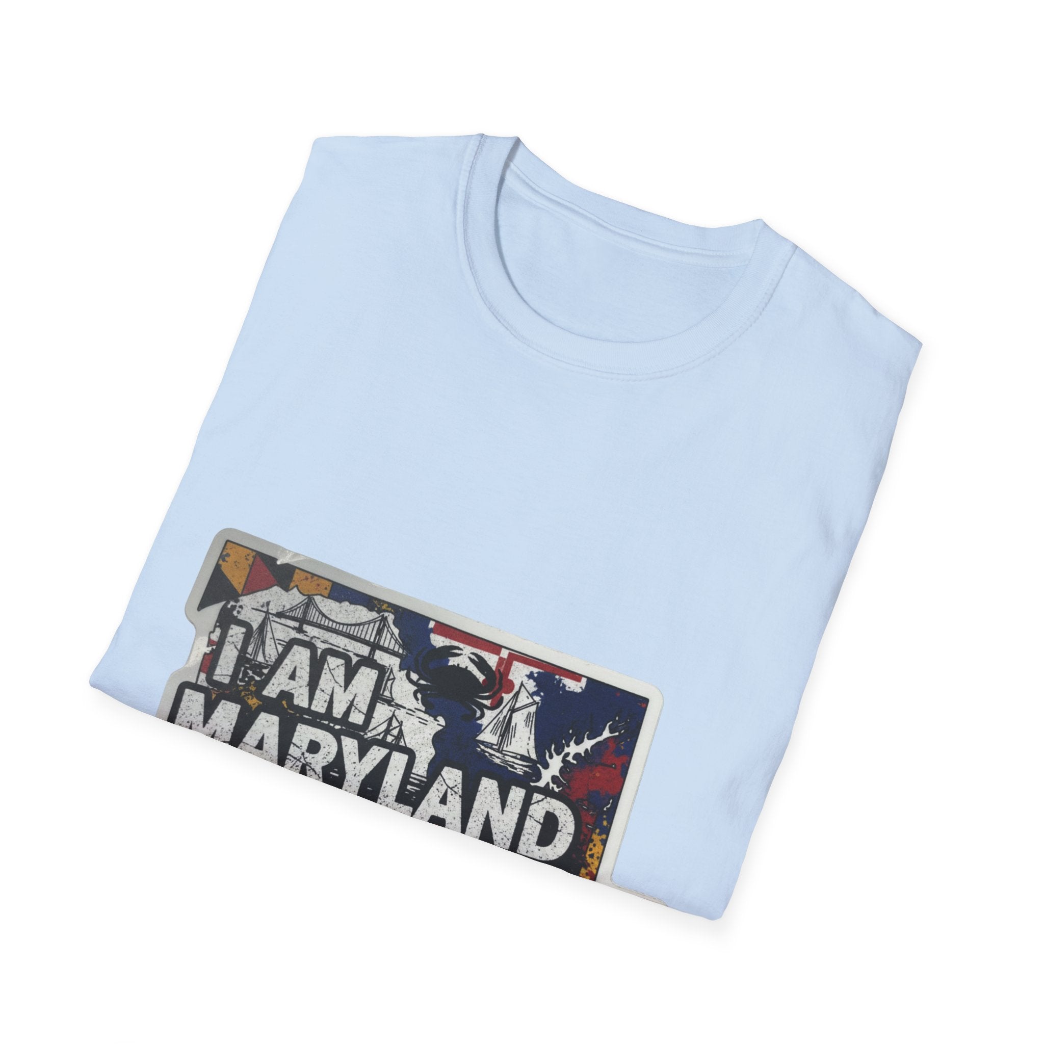 Light blue T-shirt with I AM MARYLAND front graphic panel