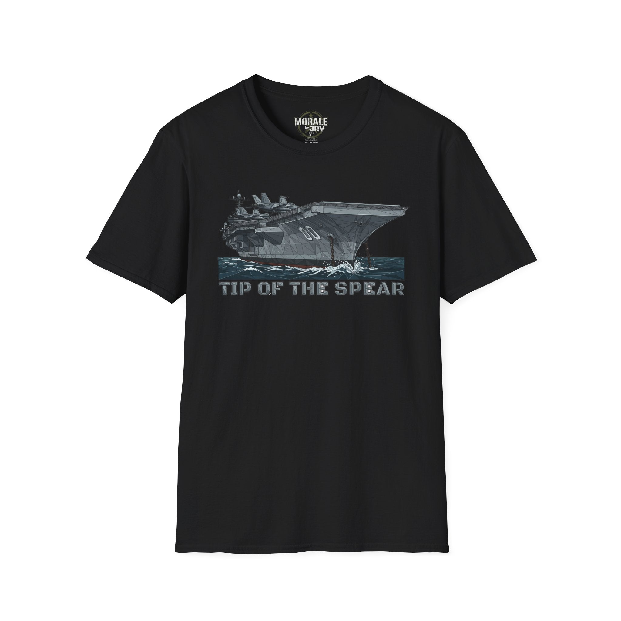 Black T-shirt with 'TIP OF THE SPEAR' aircraft carrier front graphic