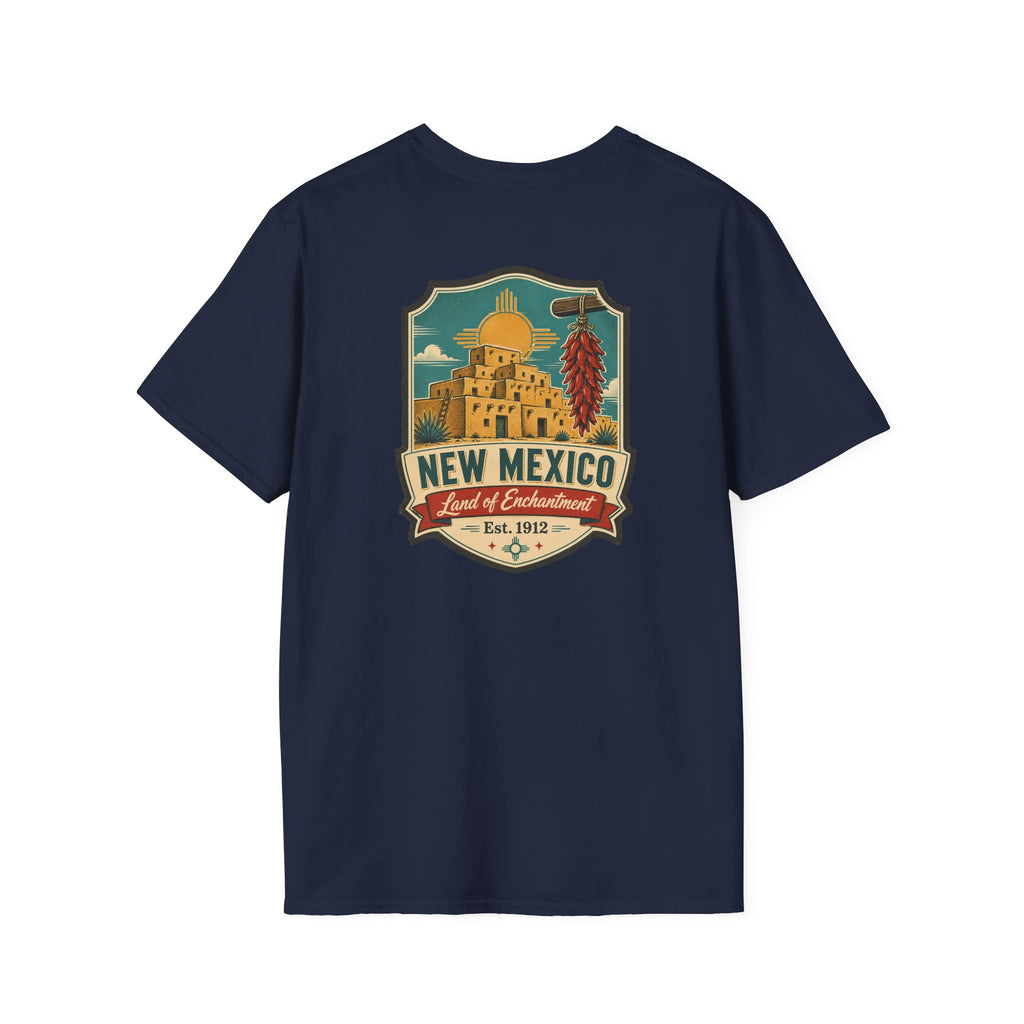 Navy New Mexico graphic T-shirt with round crest chest print