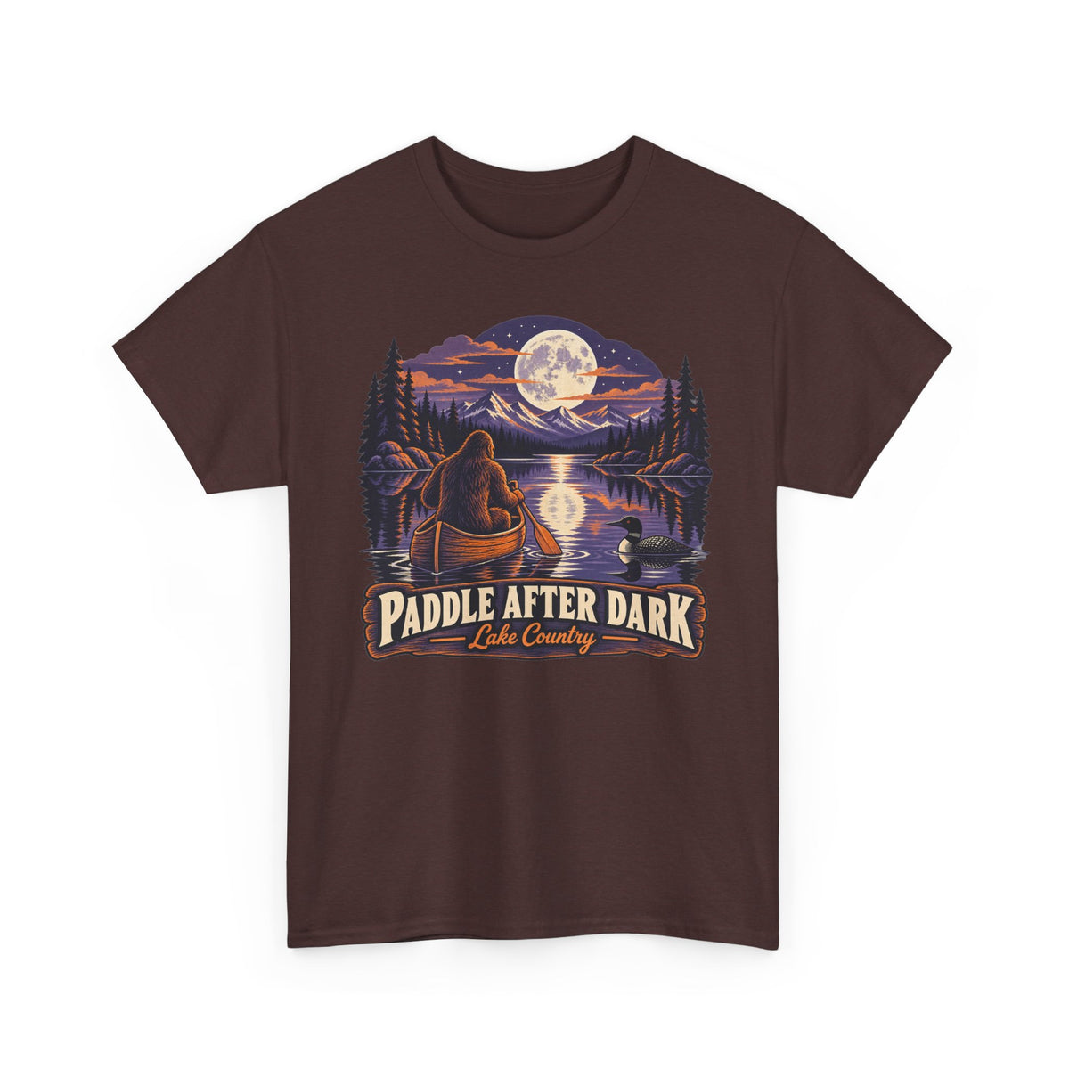 Paddle After Dark Canoe T-Shirt, Moonlit Lake Night Paddling Shirt for Men and Women, Vintage Canoeing Gift Tee