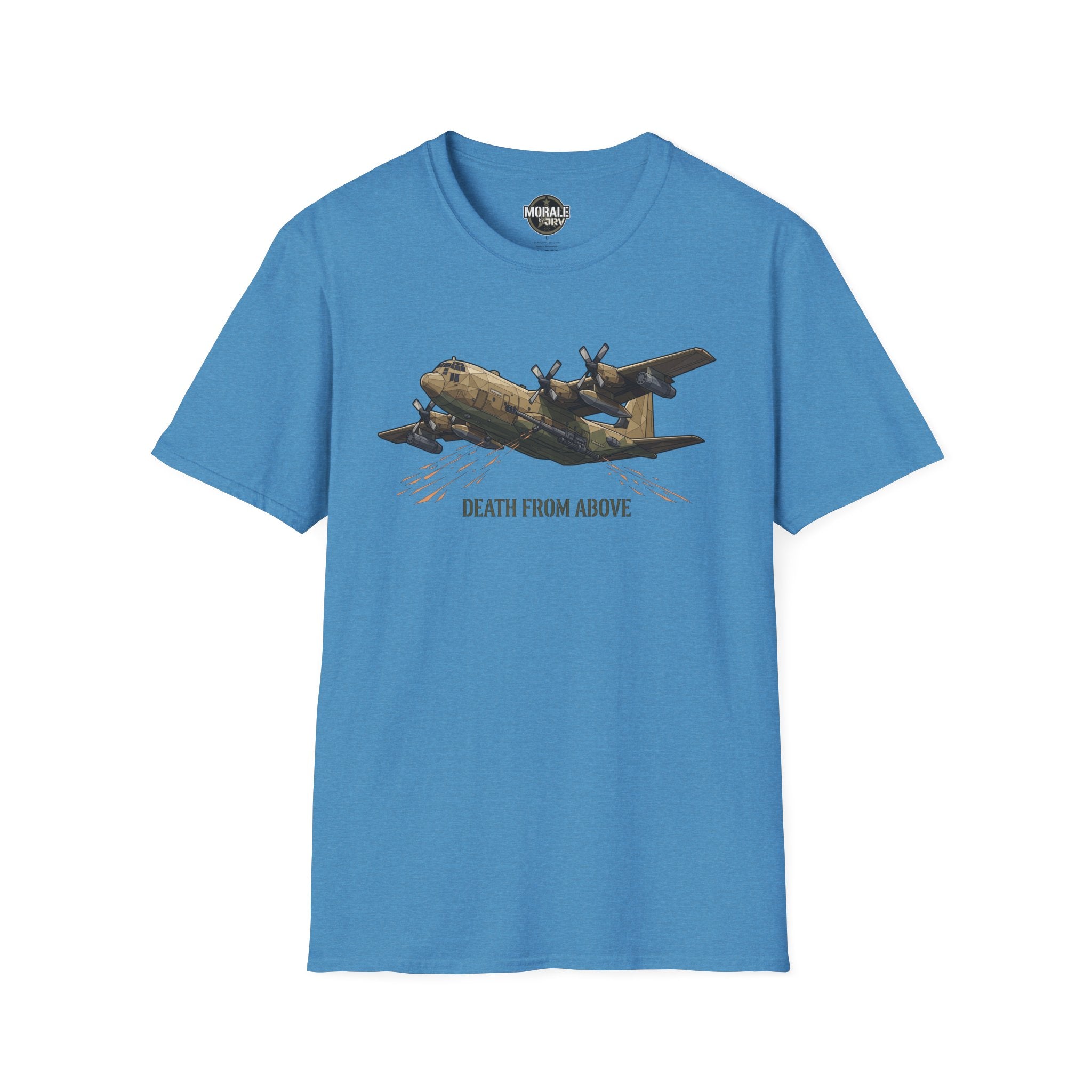 Blue C-130 cargo plane graphic T-shirt with “DEATH FROM ABOVE”