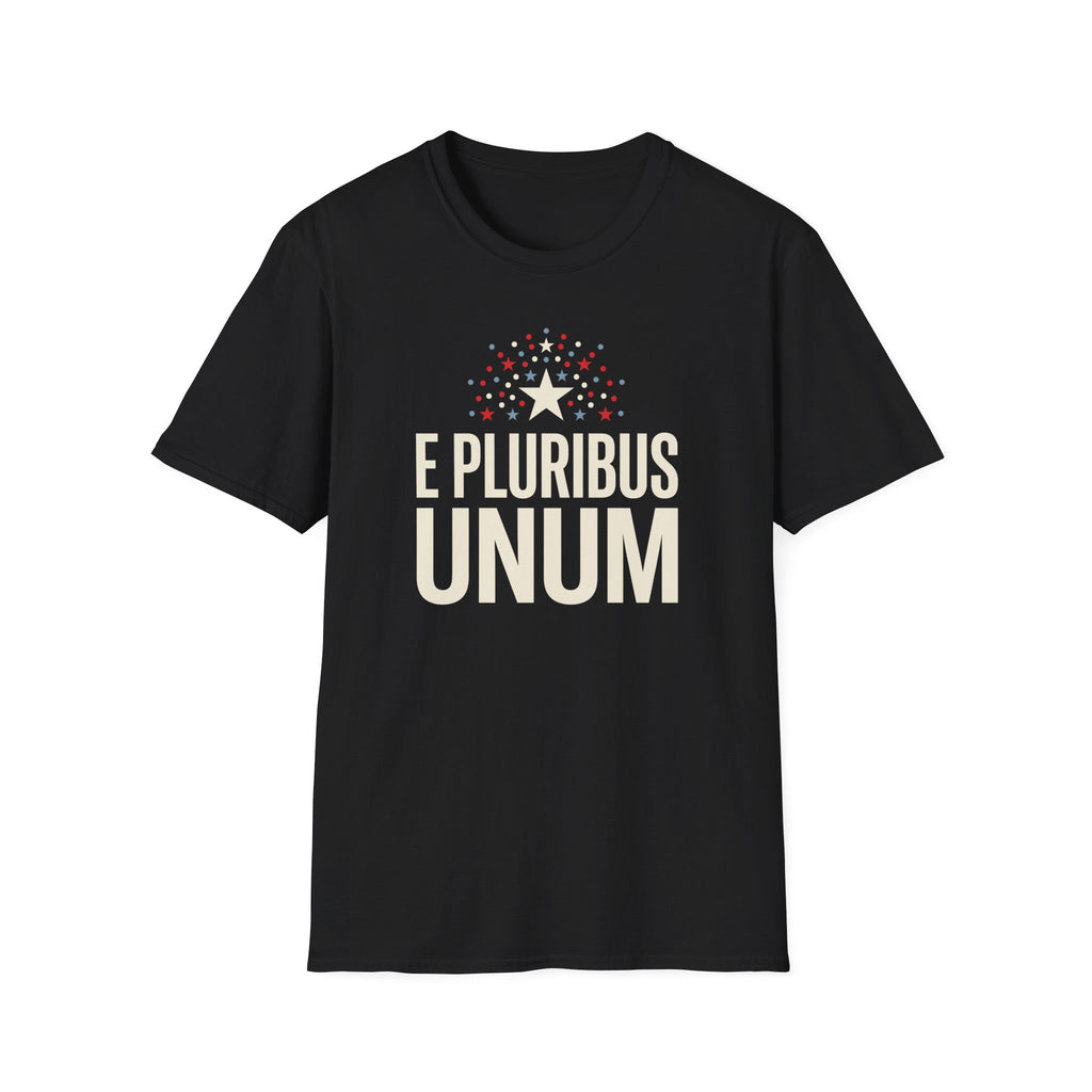 Black T-shirt with star and "E PLURIBUS UNUM" graphic