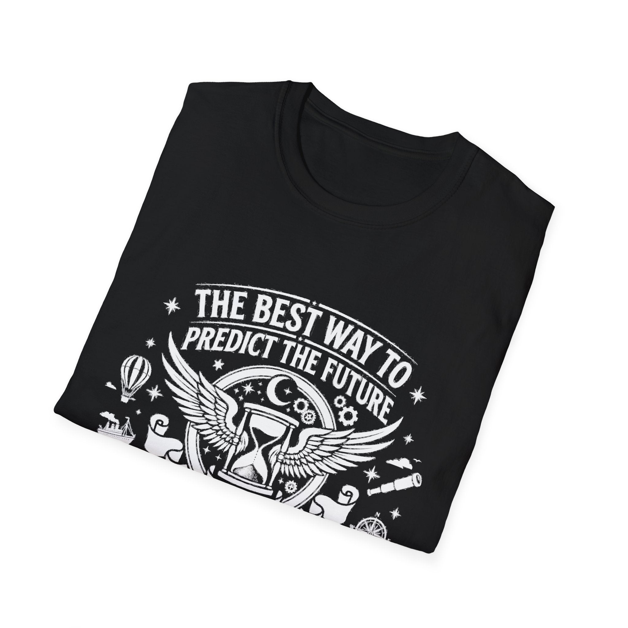 Black T-shirt with 'The best way to predict the future' graphic print