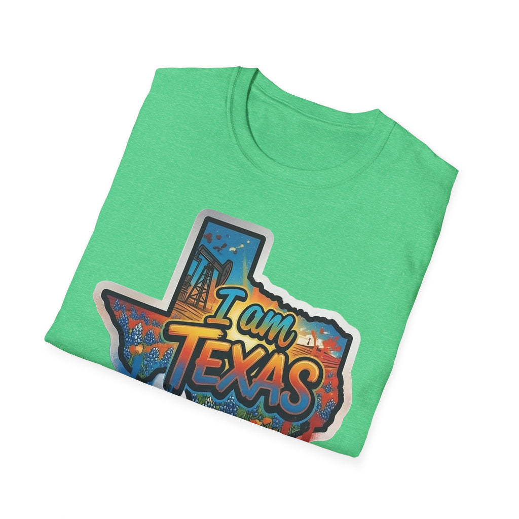 Texas T-Shirt front design: I am Texas graffiti, green