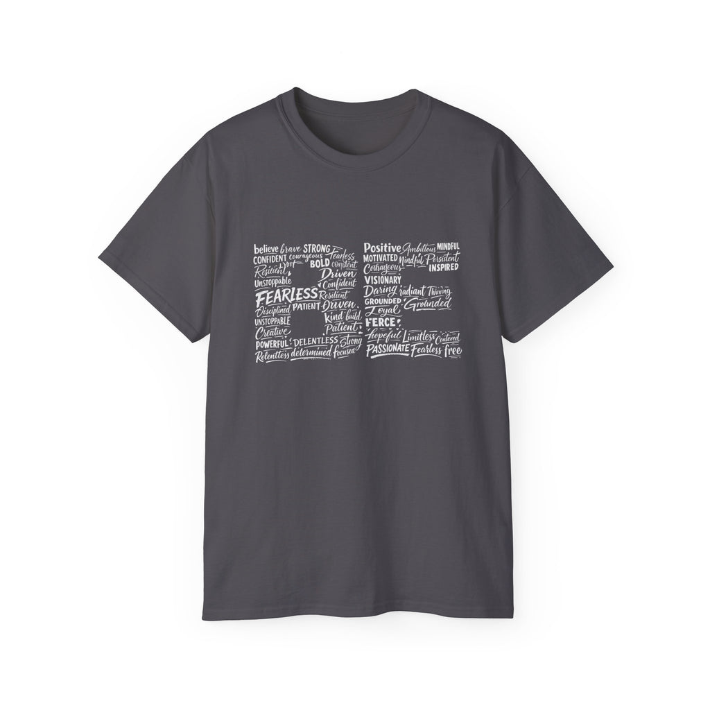 Life word cloud T-shirt in Charcoal with inspirational typography graphic