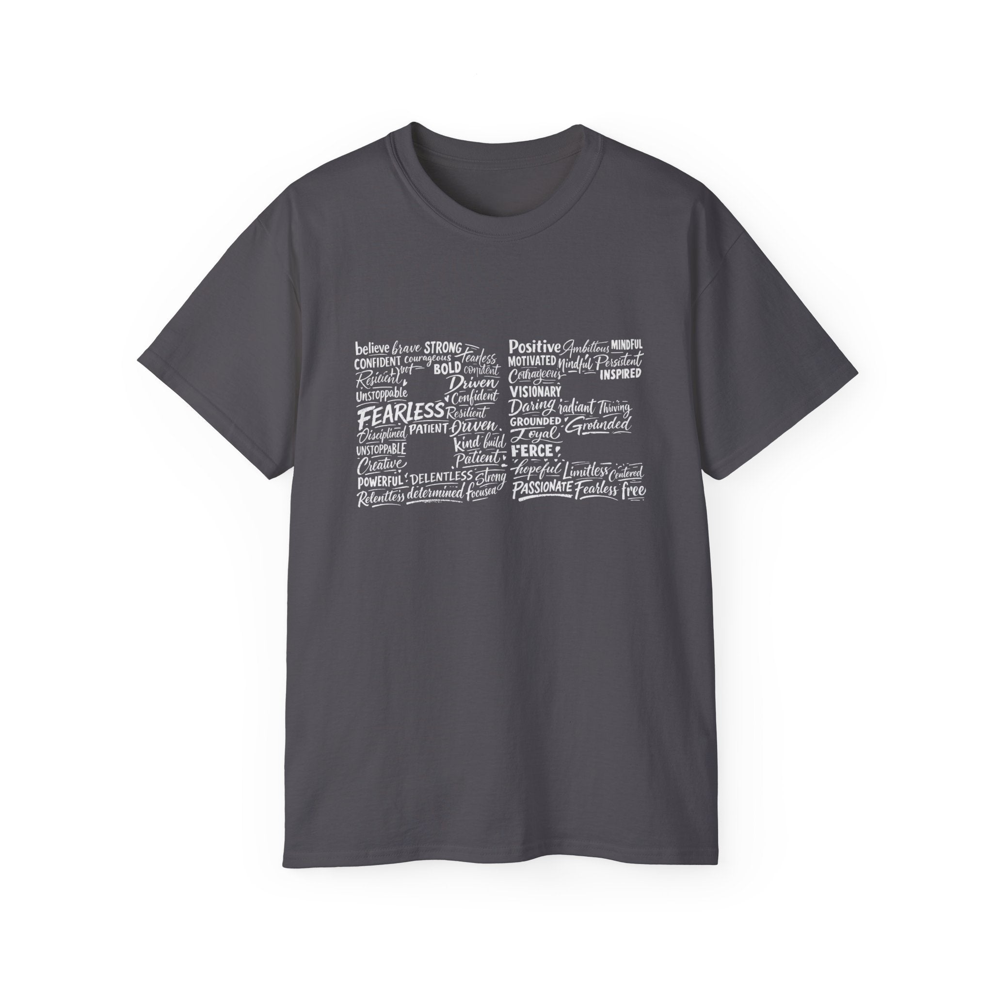 Life word cloud T-shirt in Charcoal with inspirational typography graphic