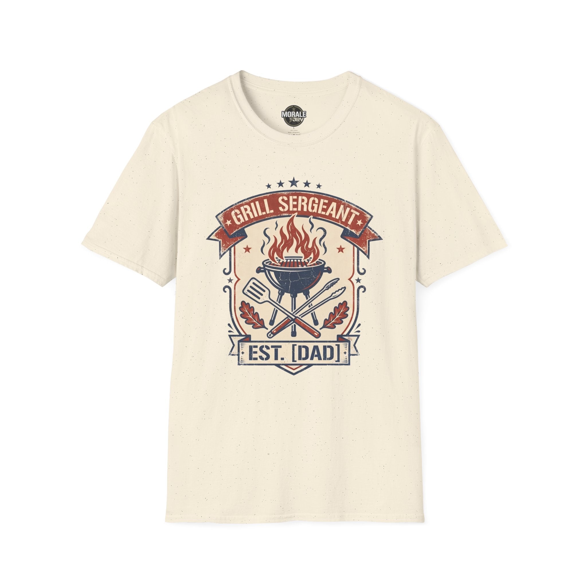 Natural cream “Grill Sergeant EST. [Dad]” BBQ badge graphic T-shirt